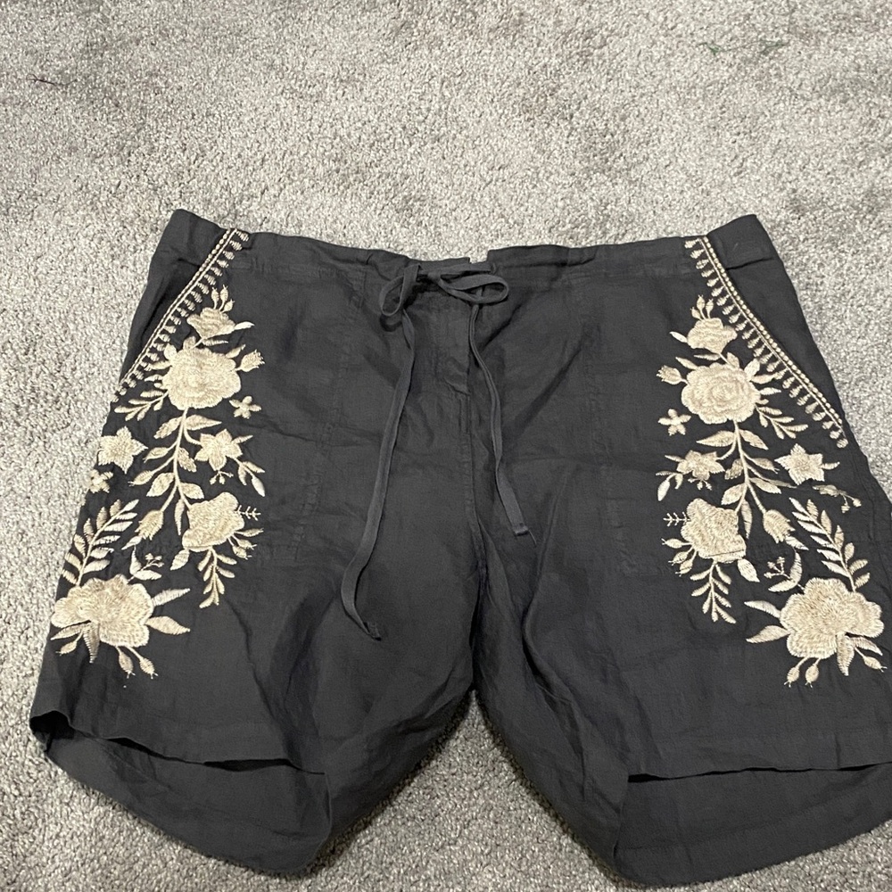 Embroidered Floral Linen Shorts